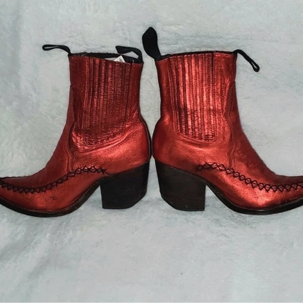 Jeffrey Campbell Metallic Red Western Ankle Boots